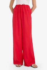 Wide Leg Double Pocket Elastic Waist Standard Length Linen Blend Trousers