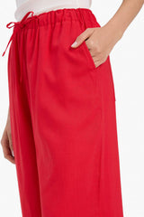 Wide Leg Double Pocket Elastic Waist Standard Length Linen Blend Trousers