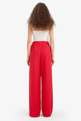 Wide Leg Double Pocket Elastic Waist Standard Length Linen Blend Trousers