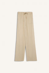 Wide Leg Double Pocket Elastic Waist Standard Length Linen Blend Trousers