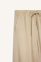 Wide Leg Double Pocket Elastic Waist Standard Length Linen Blend Trousers