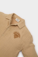 Baby Boy Crew Neck Embroidered Muslin Shirt