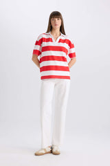 Relax Fit Striped Combed Cotton Short Sleeves Shirt