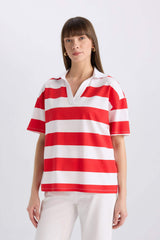 Relax Fit Striped Combed Cotton Short Sleeves Shirt