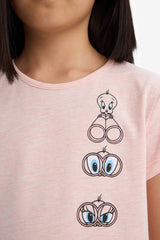 Girls Looney Tunes Pajama Set Short Sleeve Top and Elastic Waist Long Bottom