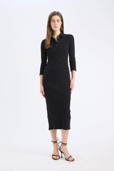 Bodycon Polo Collar Camisole Midi Dress