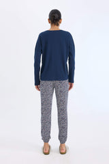 Pajama Set: Long-sleeved top, patterned long bottoms