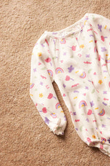 Baby Girl Newborn Crew Neck Rainbow Printed Waffle Snap Body