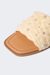 Women's Pearl Detailed Single-Strap Flat Sole Slippers