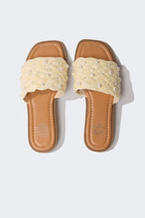 Women's Pearl Detailed Single-Strap Flat Sole Slippers