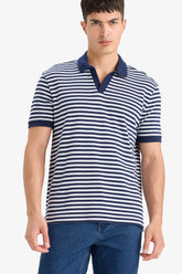 Regular Fit Polo Neck Short Sleeve Striped T-Shirt