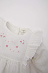 Girl Baby Crew Neck Floral Flam Poplin Shirt