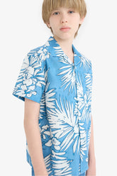 Boy Oversize Fit Polo Neck Patterned Shirt