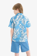 Boy Oversize Fit Polo Neck Patterned Shirt