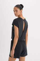 DeFactoFit Standard Fit Crew Neck Basic Sports Jumpsuit