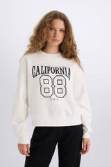Loose Fit Crew Neck Printed Thick Sweatshirt