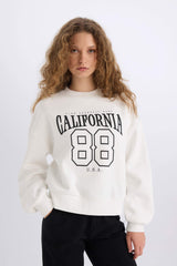 Loose Fit Crew Neck Printed Thick Sweatshirt