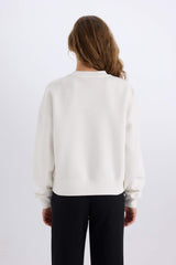 Loose Fit Crew Neck Printed Thick Sweatshirt