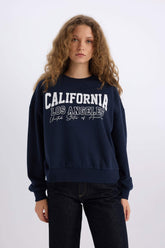 Loose Fit Crew Neck Printed Thick Sweatshirt