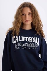 Loose Fit Crew Neck Printed Thick Sweatshirt