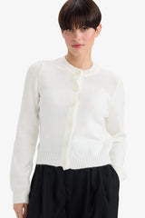 Regular Fit Crew Neck Basic Flat Buttoned Soft Touch Knit Cardigan