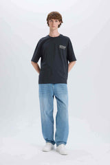 100% Cotton Oversize Wide Pattern Crew Neck Back Printed Short Sleeve T-Shirt