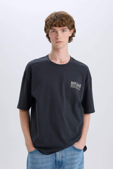100% Cotton Oversize Wide Pattern Crew Neck Back Printed Short Sleeve T-Shirt