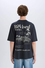 100% Cotton Oversize Wide Pattern Crew Neck Back Printed Short Sleeve T-Shirt