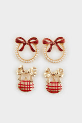 Women New Year Themed 2-Piece Gold Earrings