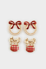 Women New Year Themed 2-Piece Gold Earrings