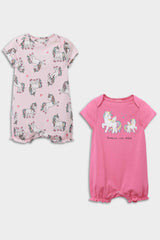Baby Girl Newborn Unicorn Printed Combed Cotton 2-Piece Short Sleeve Jumpsuit