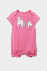 Baby Girl Newborn Unicorn Printed Combed Cotton 2-Piece Short Sleeve Jumpsuit