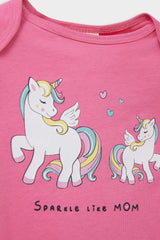 Baby Girl Newborn Unicorn Printed Combed Cotton 2-Piece Short Sleeve Jumpsuit