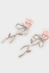 Women Silver Detailed Rose Patterned Earrings