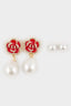 2 Earrings with Women's Flower and Pearl Detail