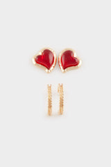 Women Heart Patterned Red Earrings