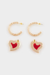 Women Heart Patterned Red Earrings