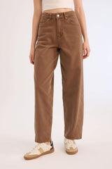 Baggy Fit Washed Normal Waist Gabardine Trousers
