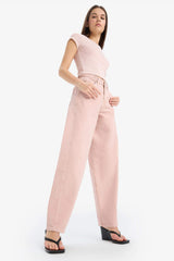 Baggy Fit Washed Normal Waist Gabardine Trousers