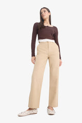 Straight Fit Gabardine High Waist Trousers