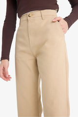 Straight Fit Gabardine High Waist Trousers