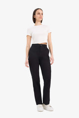 Straight Fit Gabardine High Waist Trousers