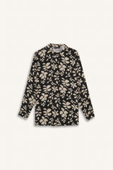 Oversize Fit Shirt Collar Printed Long Sleeve Tunic