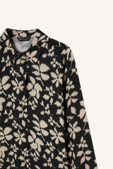 Oversize Fit Shirt Collar Printed Long Sleeve Tunic