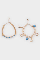 Women Blue Stone 2 Piece Bracelet