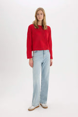 Coool Basic Flat Bike Collar Sweater Red Sweater