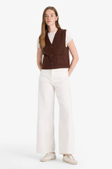 Regular Fit V-Neck Buttoned Knitted Vest with Pockets