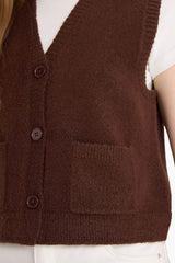 Regular Fit V-Neck Buttoned Knitted Vest with Pockets