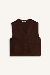 Regular Fit V-Neck Buttoned Knitted Vest with Pockets