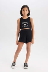 Girl 2 Pcs Set Printed Athlete Shorts